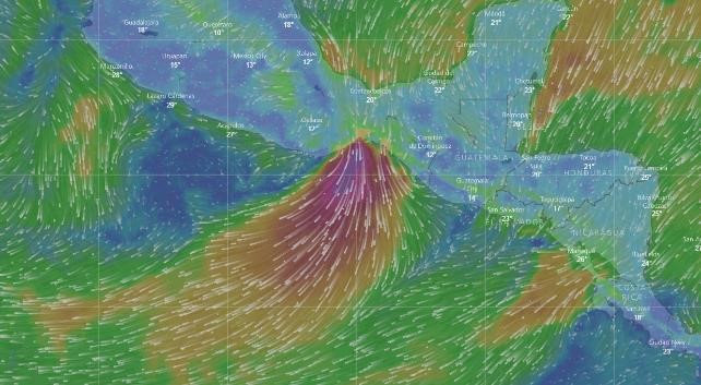 Forecasted winds during a Tehuantepecer event 29th January 2018
