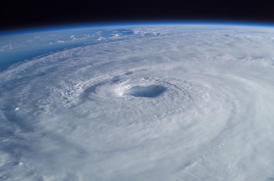 A satellite image of a tropical hurricane