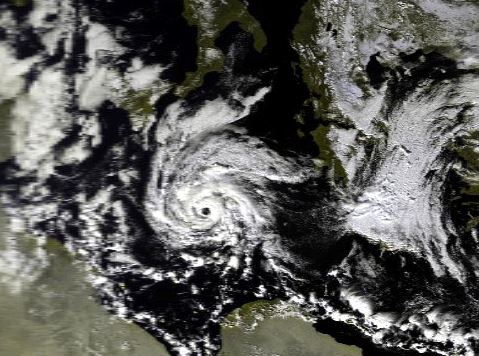 A satellite image of a Medicane southeast of Italy