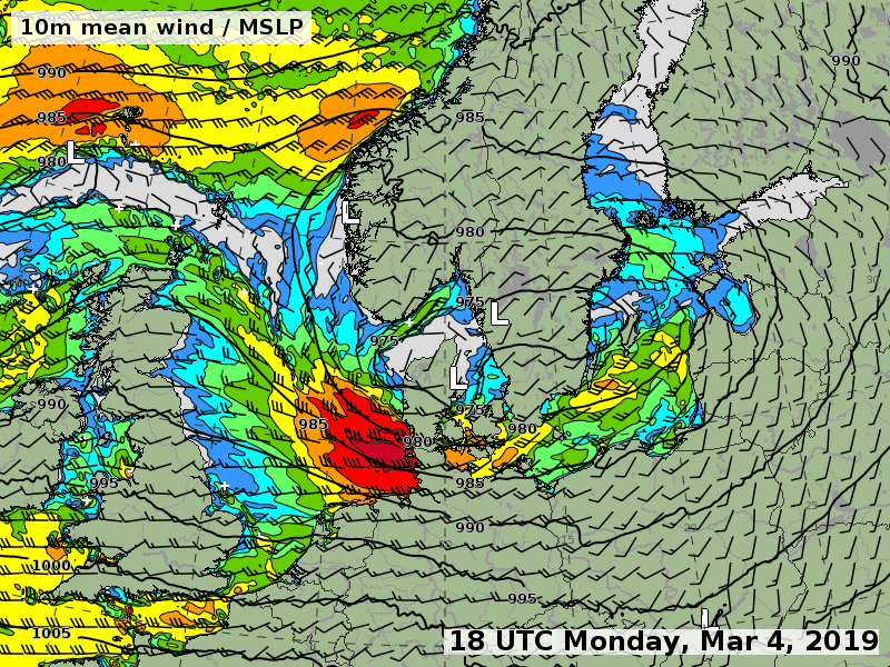 Forecast chart of winds