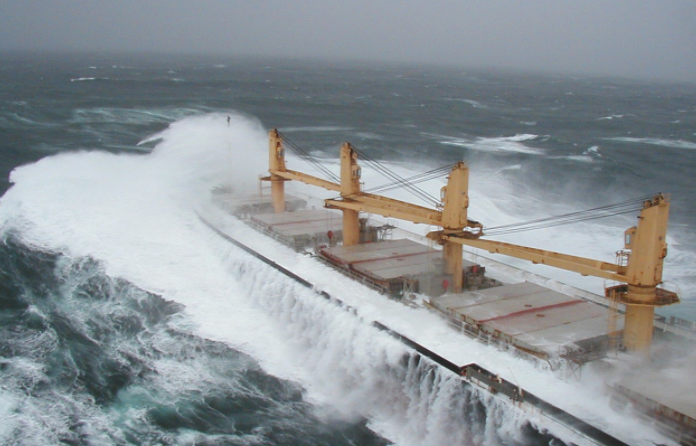 A ship in fully developed waves