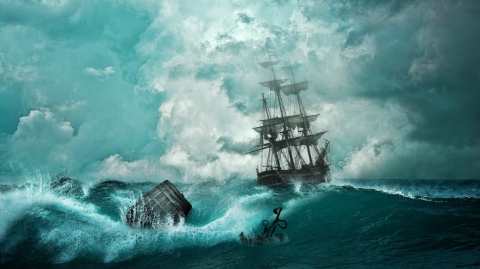 A sailship in very rough conditions