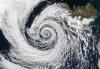 A satellite image of a cyclone near Iceland